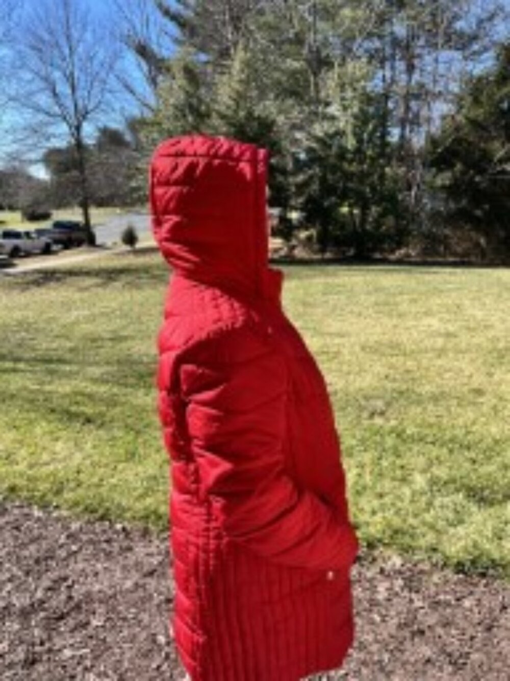 Red Tommy Hilfiger KNEE-LNGTH Down Wintercoat with hood, size XL